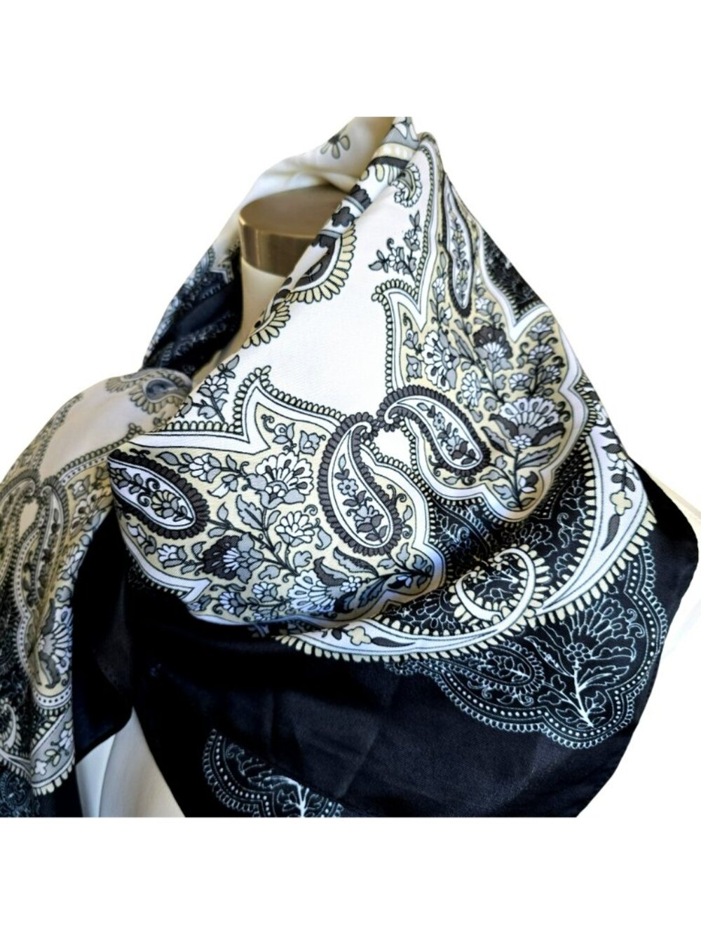 Y2K Black & White Paisley Print Scarf Workwear Accessory Polyester Square JJ4371 - Picture 2 of 6
